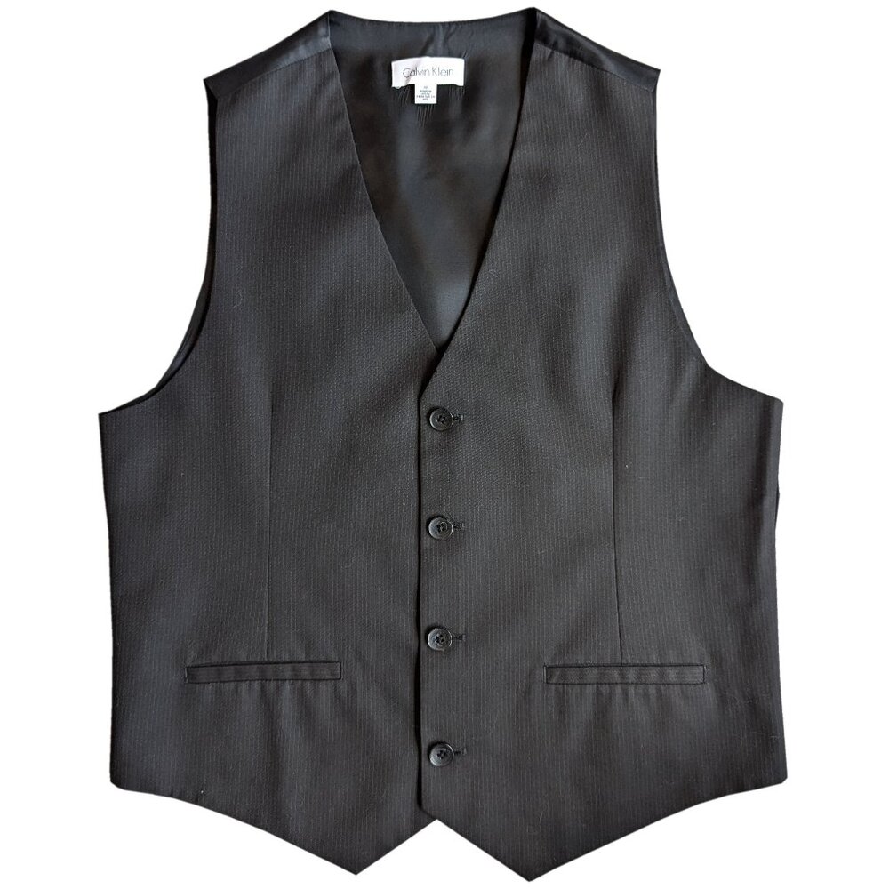 Calvin Klein Men's Black Pinstripe Suit Vest 4 Button | M